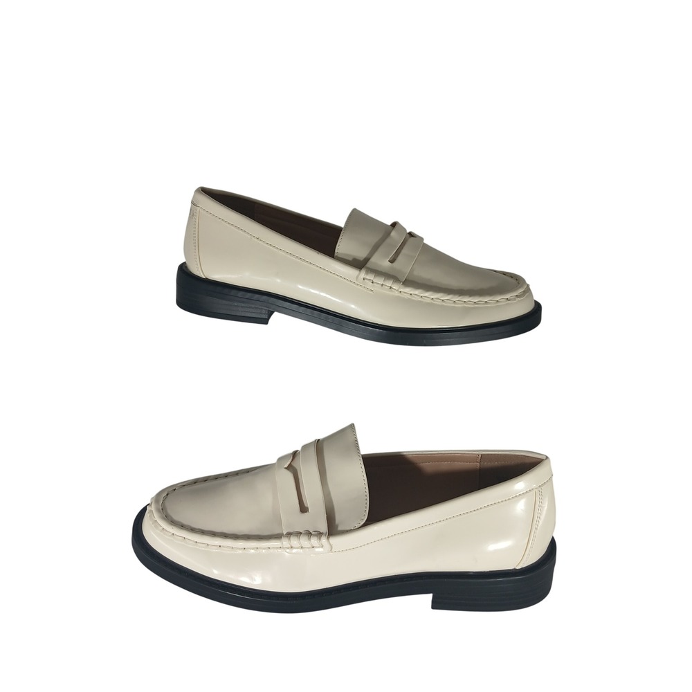 Loft Penny Loafers 8M Cream Patent Leather Lug Sole Preppy Dark Academia Mod